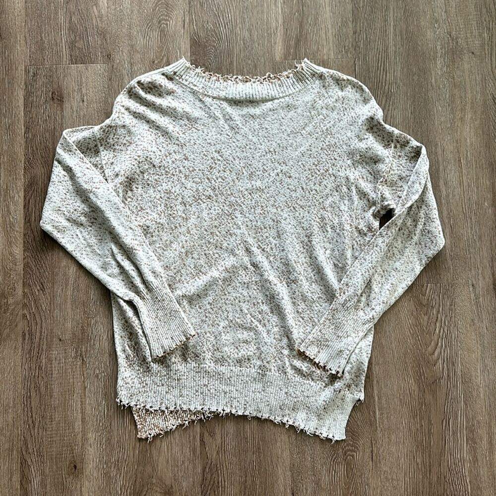 Nic & Zoe Bespeckle Crewneck‎ Sweater Tan & Brown Small Cotton